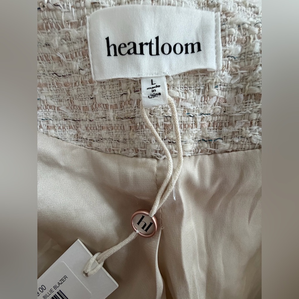 Heartloom Cream Ivory Tweed Blazer Wool Blend Decorative Buttons Gold Accent - Picture 4 of 15